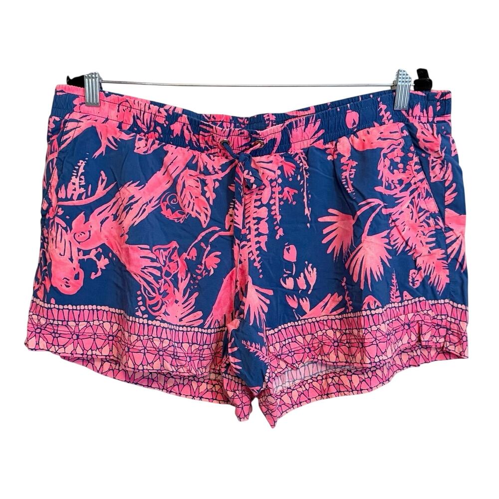 Lilly Pulitzer Oceanside Shorts XL Pink Blue Tropical Floral Bird Preppy Beach